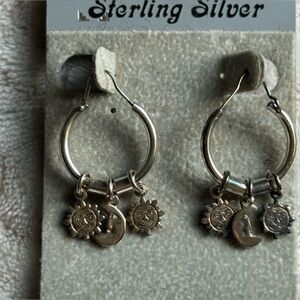 Sun & Moon Charm Hoop Earrings - Silver